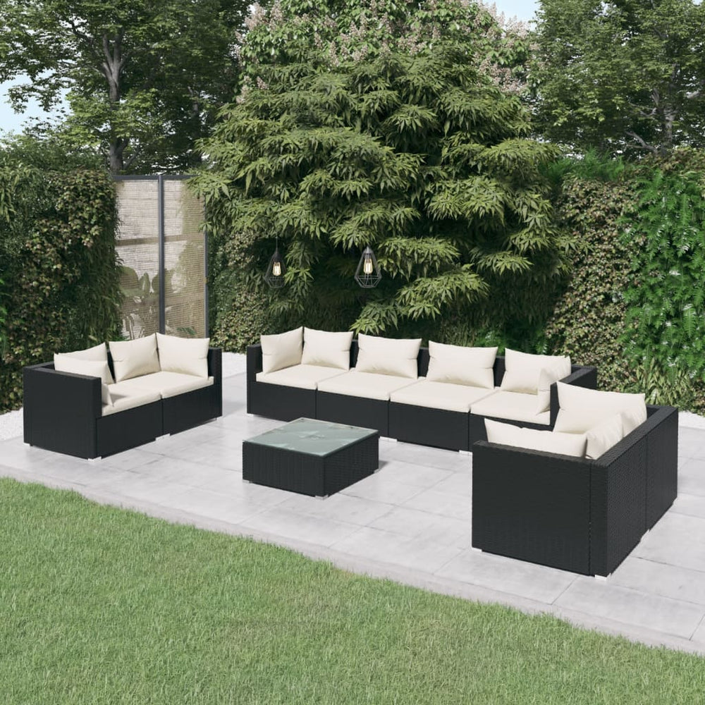 9-delige Loungeset met kussens poly rattan zwart MeubelReus