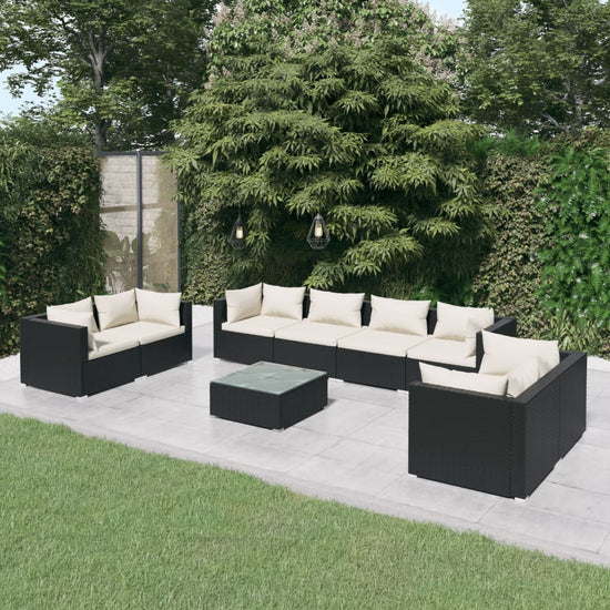 9-delige Loungeset met kussens poly rattan zwart MeubelReus