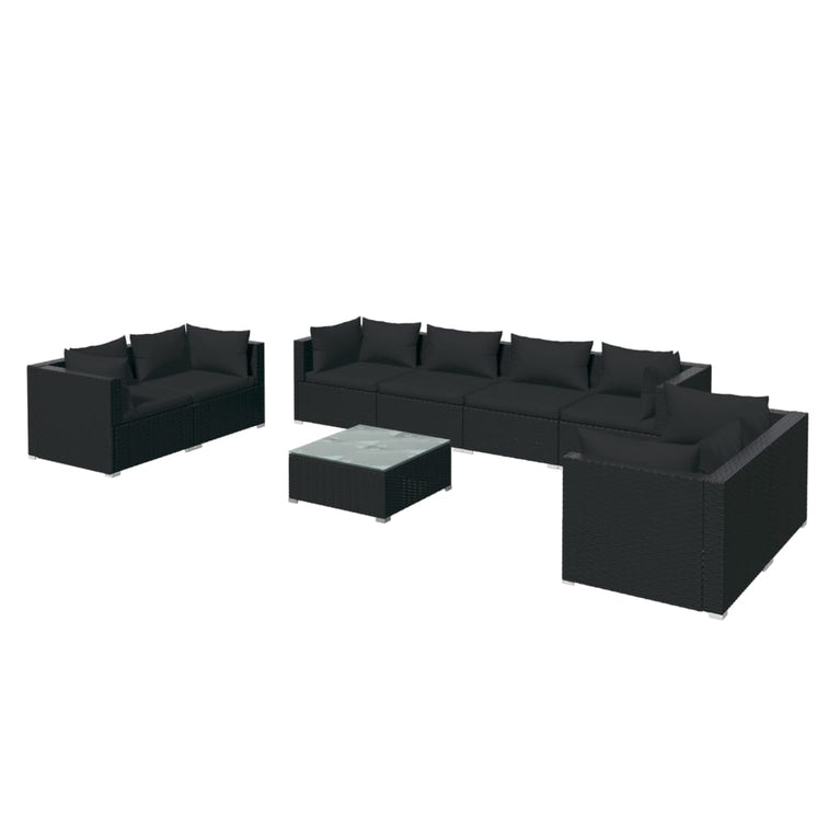 9-delige Loungeset met kussens poly rattan zwart MeubelReus