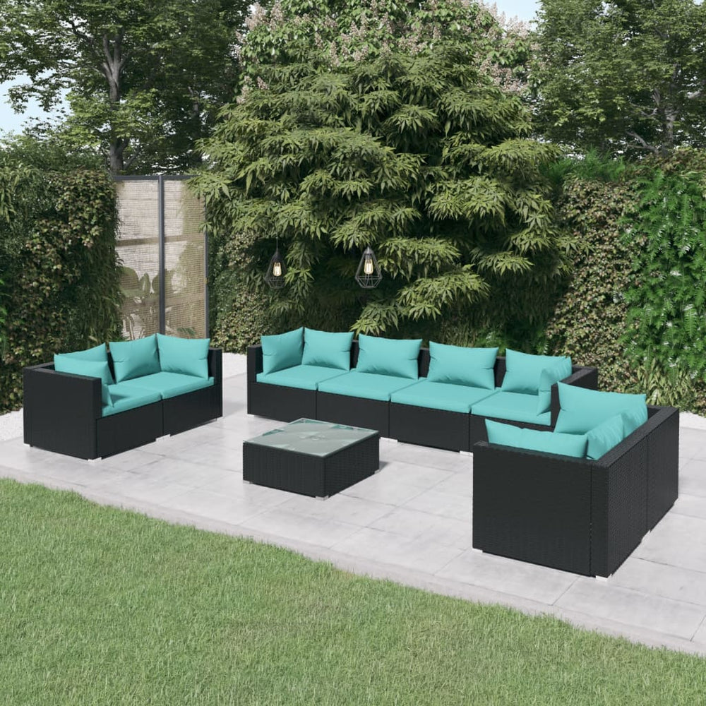 9-delige Loungeset met kussens poly rattan zwart MeubelReus