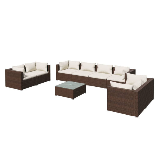 9-delige Loungeset met kussens poly rattan bruin MeubelReus