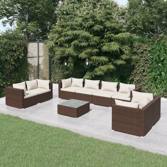 9-delige Loungeset met kussens poly rattan bruin MeubelReus