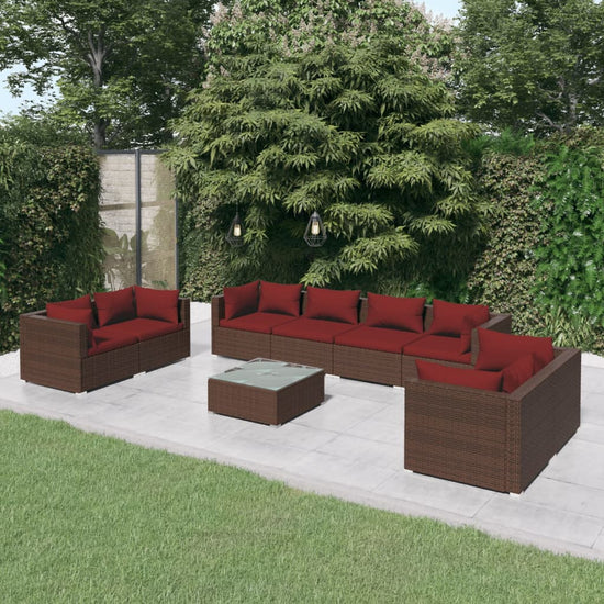 9-delige Loungeset met kussens poly rattan bruin MeubelReus