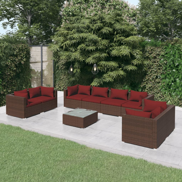 9-delige Loungeset met kussens poly rattan bruin MeubelReus