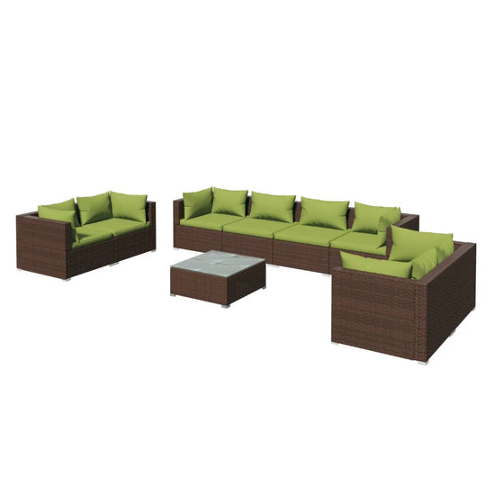 9-delige Loungeset met kussens poly rattan bruin MeubelReus