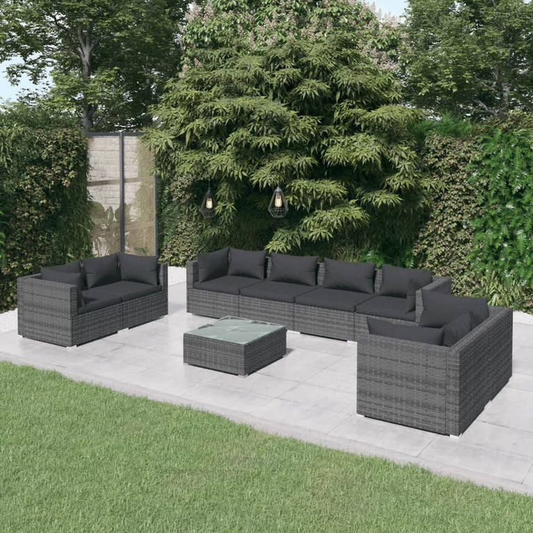 9-delige Loungeset met kussens poly rattan grijs MeubelReus