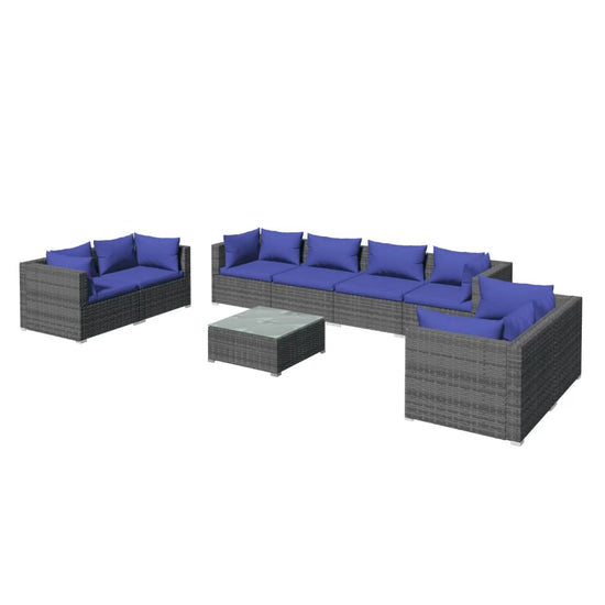 9-delige Loungeset met kussens poly rattan grijs MeubelReus
