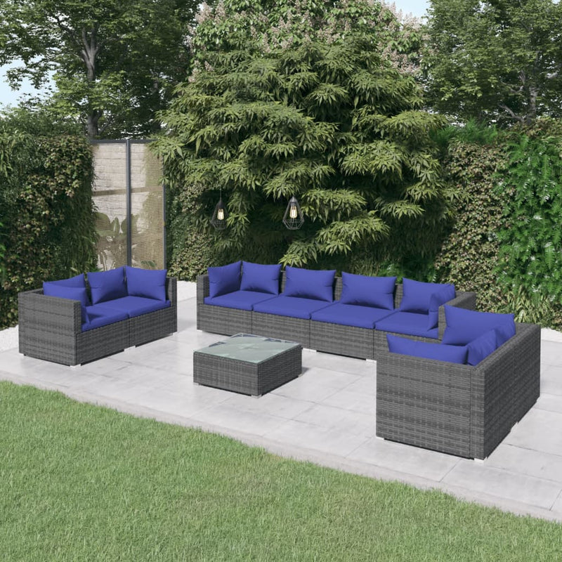 9-delige Loungeset met kussens poly rattan grijs MeubelReus