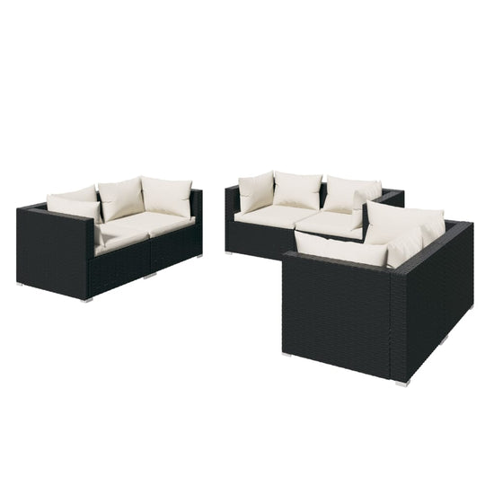 6-delige Loungeset met kussens poly rattan zwart MeubelReus