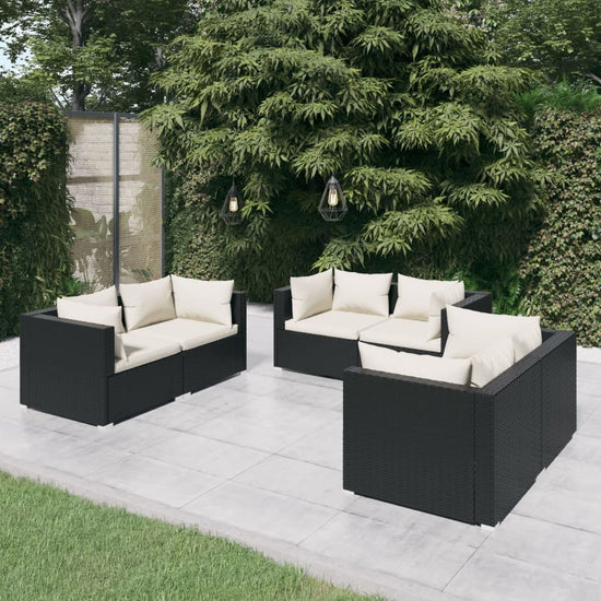 6-delige Loungeset met kussens poly rattan zwart MeubelReus