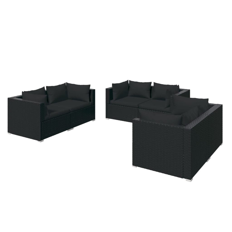6-delige Loungeset met kussens poly rattan zwart MeubelReus