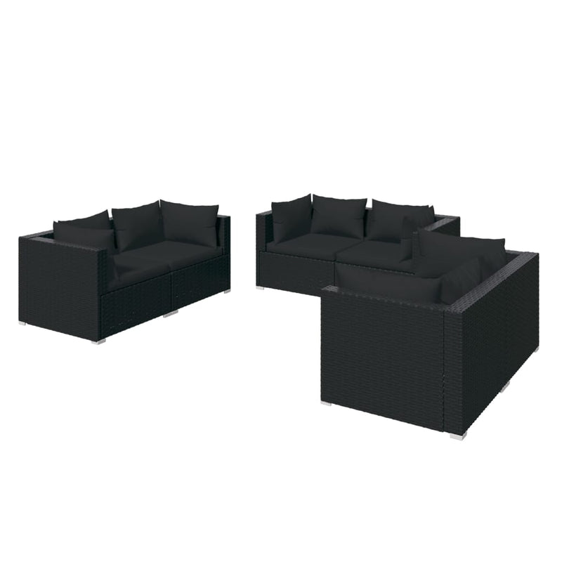 6-delige Loungeset met kussens poly rattan zwart MeubelReus
