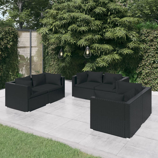 6-delige Loungeset met kussens poly rattan zwart MeubelReus