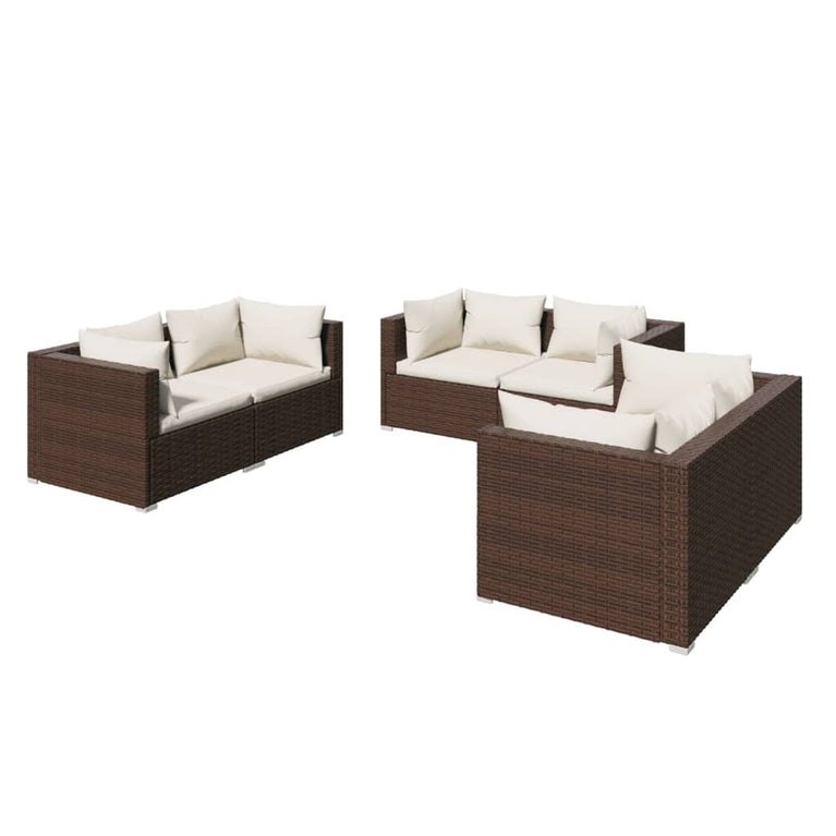 6-delige Loungeset met kussens poly rattan bruin MeubelReus