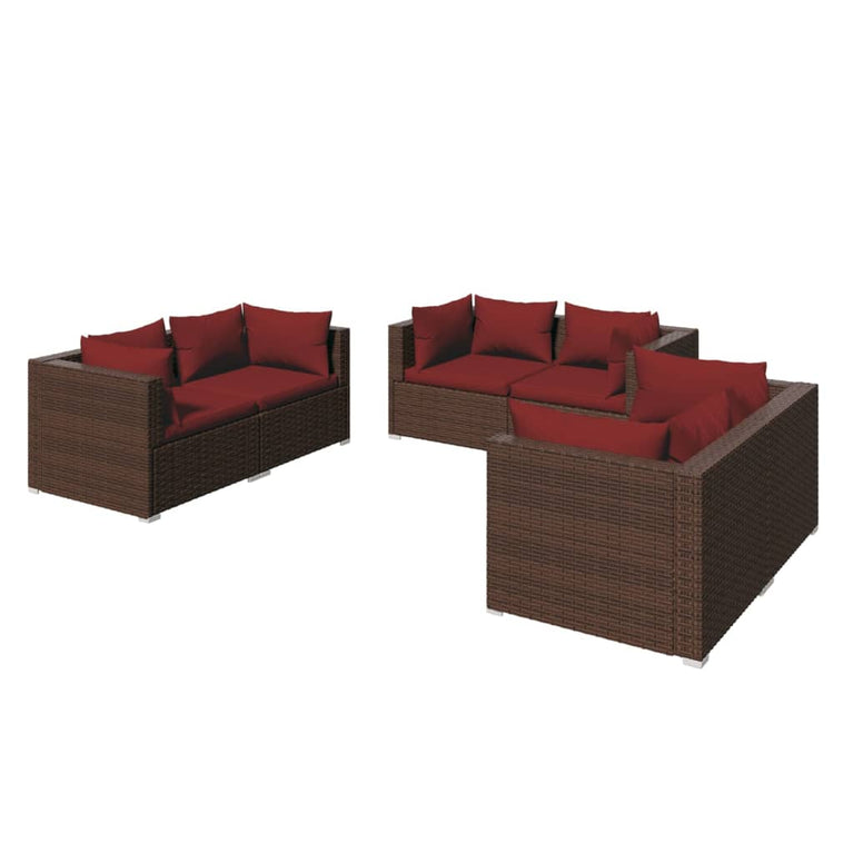 6-delige Loungeset met kussens poly rattan bruin MeubelReus