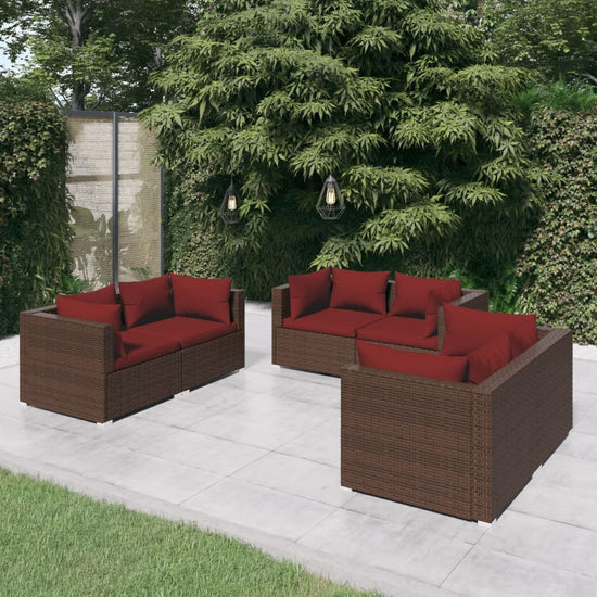 6-delige Loungeset met kussens poly rattan bruin MeubelReus