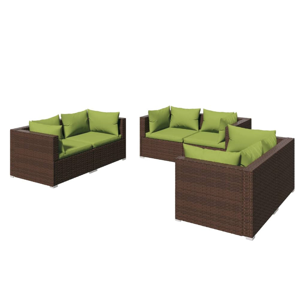 6-delige Loungeset met kussens poly rattan bruin MeubelReus