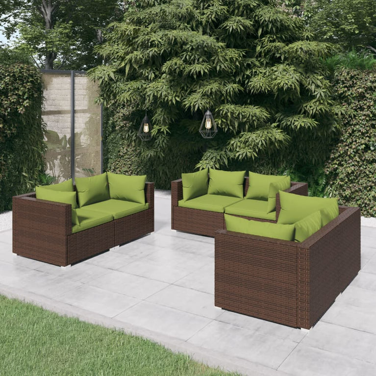 6-delige Loungeset met kussens poly rattan bruin MeubelReus