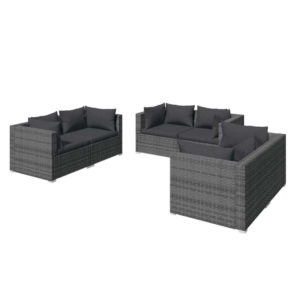 6-delige Loungeset met kussens poly rattan grijs MeubelReus