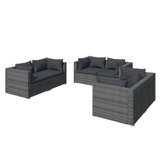 6-delige Loungeset met kussens poly rattan grijs MeubelReus