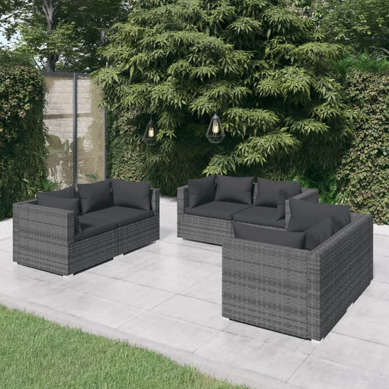 6-delige Loungeset met kussens poly rattan grijs MeubelReus