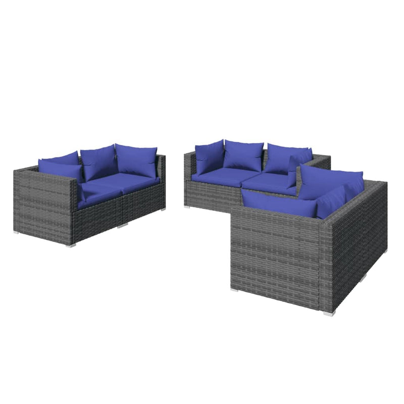 6-delige Loungeset met kussens poly rattan grijs MeubelReus