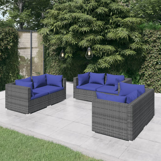 6-delige Loungeset met kussens poly rattan grijs MeubelReus