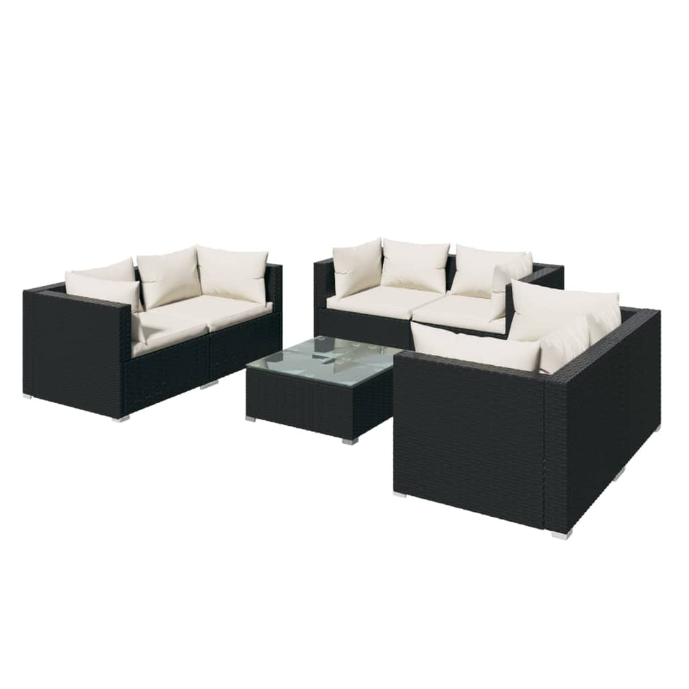7-delige Loungeset met kussens poly rattan zwart MeubelReus