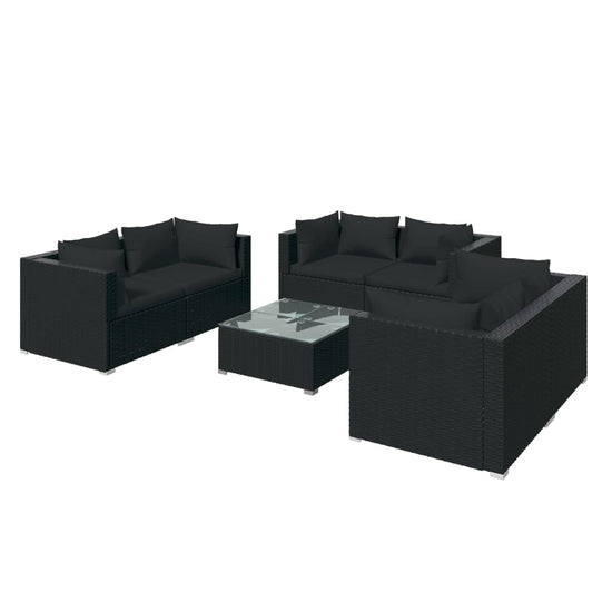 7-delige Loungeset met kussens poly rattan zwart MeubelReus