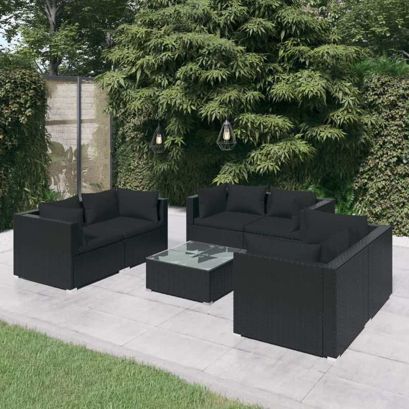 7-delige Loungeset met kussens poly rattan zwart MeubelReus