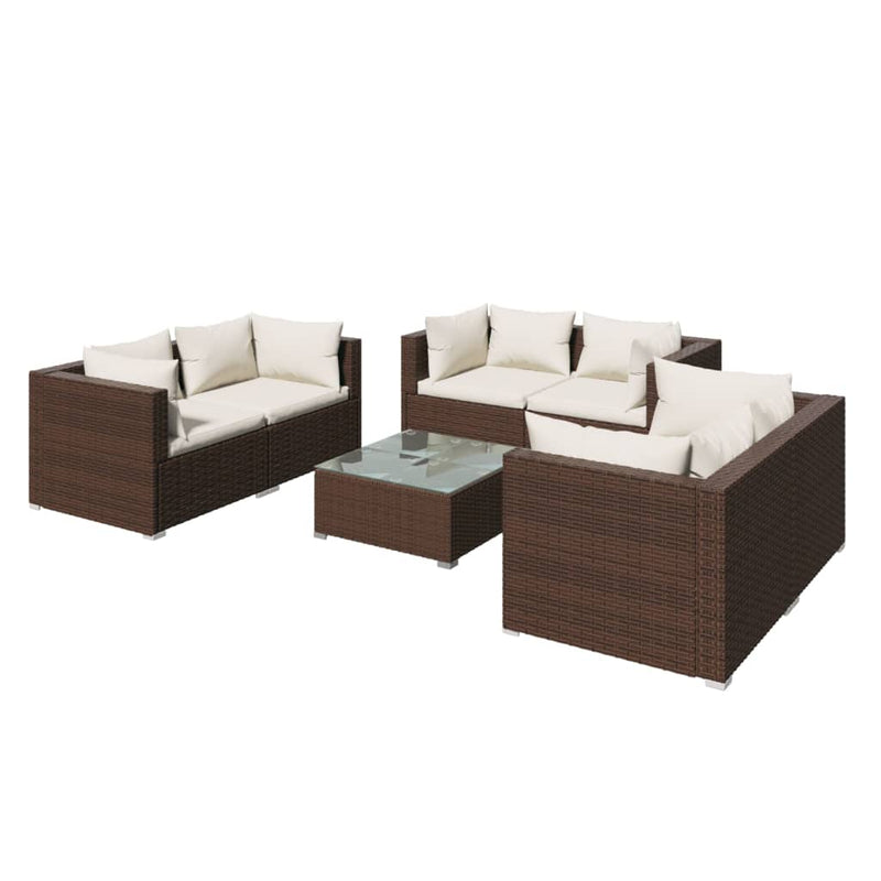 7-delige Loungeset met kussens poly rattan bruin MeubelReus