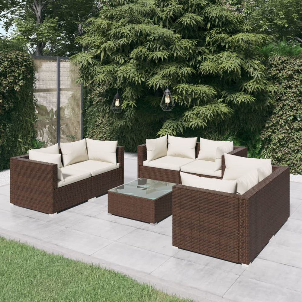 7-delige Loungeset met kussens poly rattan bruin MeubelReus
