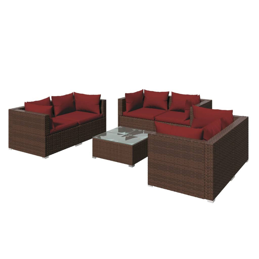 7-delige Loungeset met kussens poly rattan bruin MeubelReus