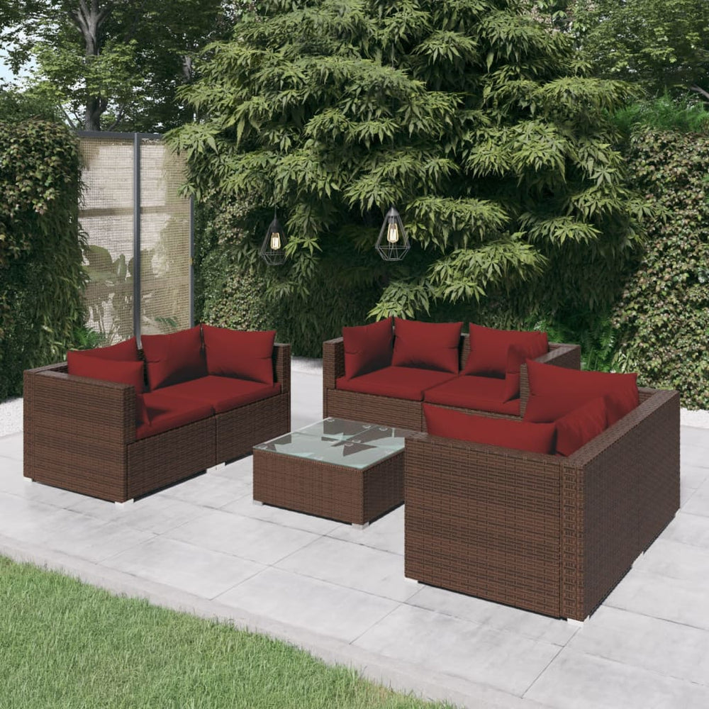 7-delige Loungeset met kussens poly rattan bruin MeubelReus