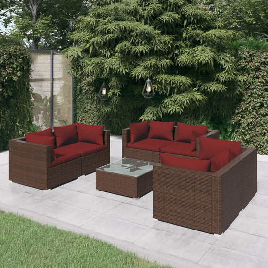 7-delige Loungeset met kussens poly rattan bruin MeubelReus