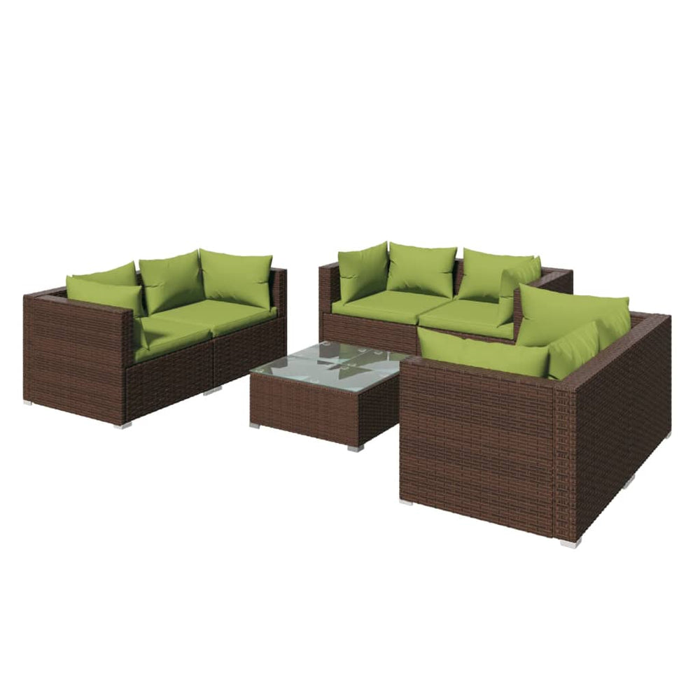 7-delige Loungeset met kussens poly rattan bruin MeubelReus