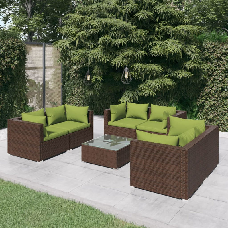 7-delige Loungeset met kussens poly rattan bruin MeubelReus