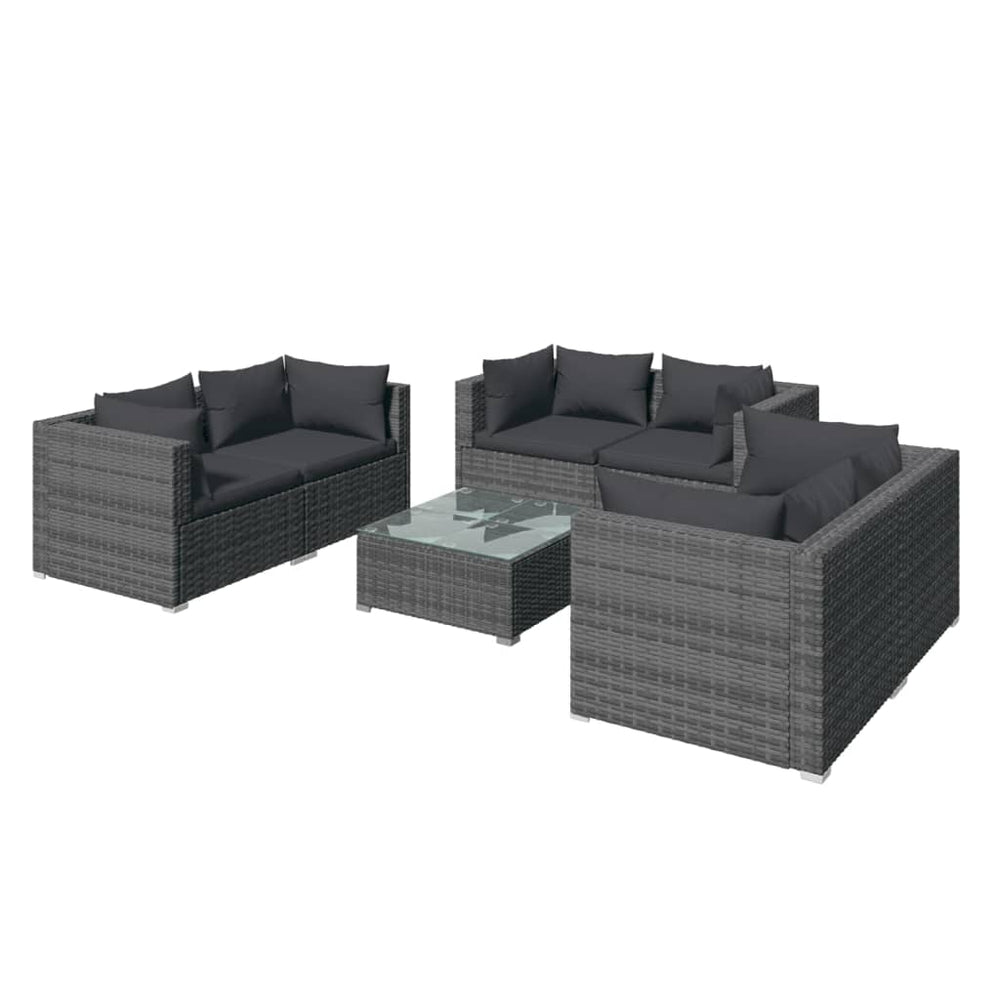 7-delige Loungeset met kussens poly rattan grijs MeubelReus