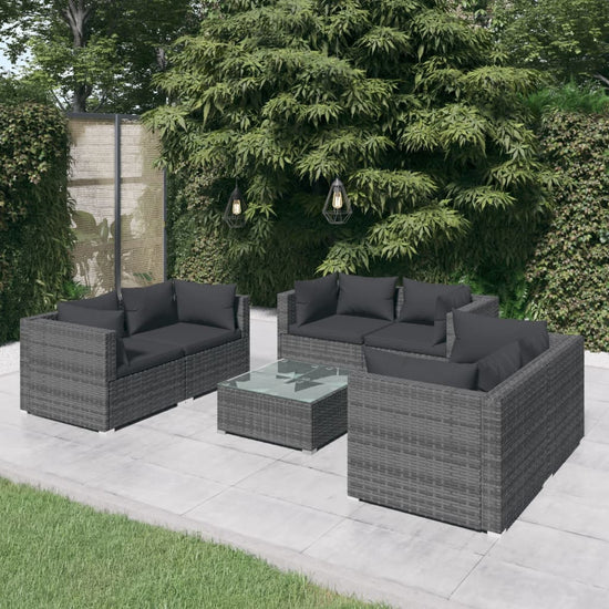 7-delige Loungeset met kussens poly rattan grijs MeubelReus