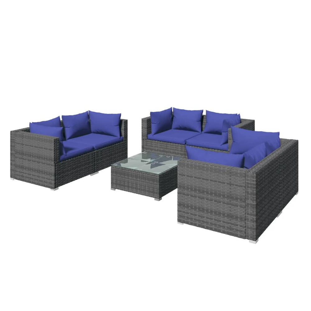 7-delige Loungeset met kussens poly rattan grijs MeubelReus