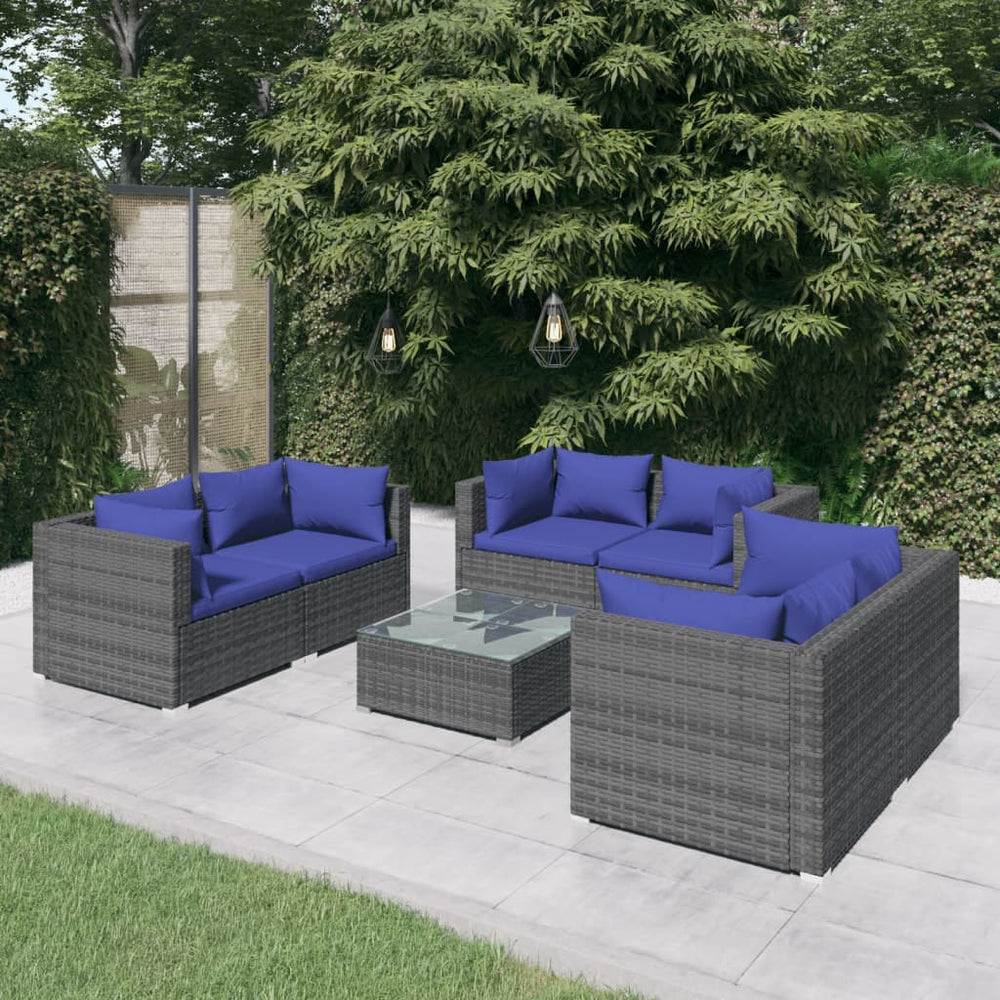 7-delige Loungeset met kussens poly rattan grijs MeubelReus