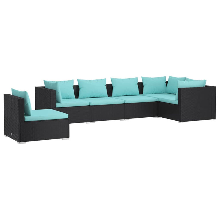 6-delige Loungeset met kussens poly rattan zwart MeubelReus
