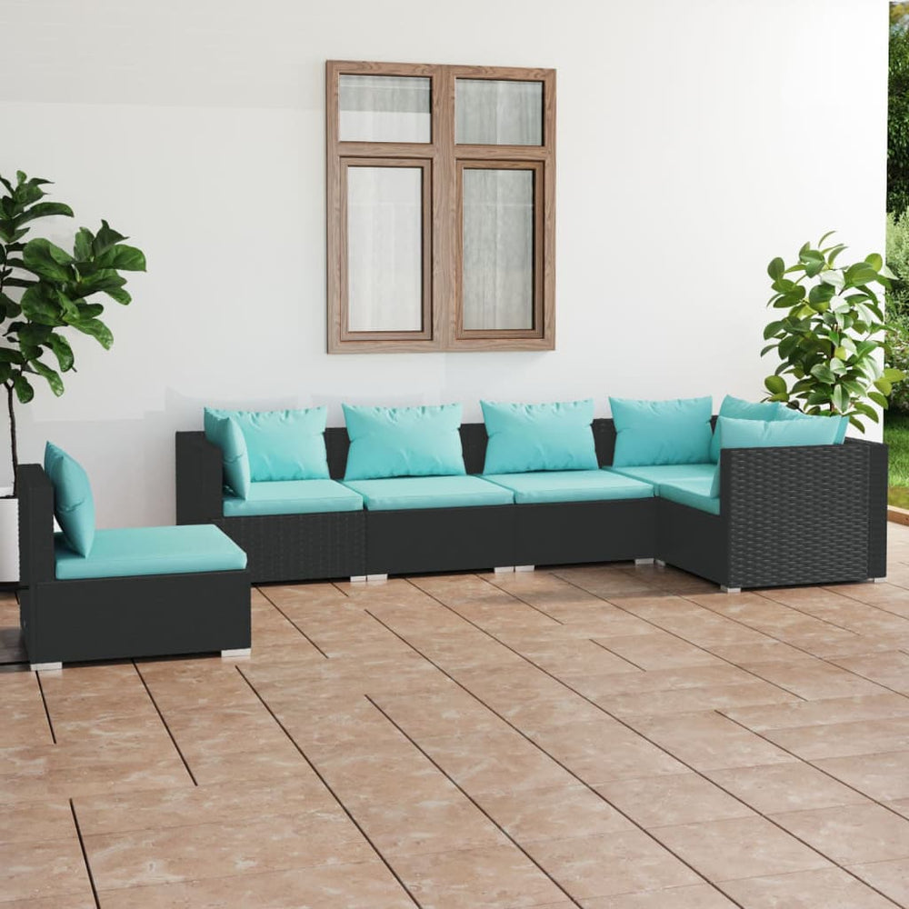 6-delige Loungeset met kussens poly rattan zwart MeubelReus