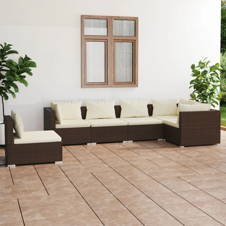 6-delige Loungeset met kussens poly rattan bruin MeubelReus