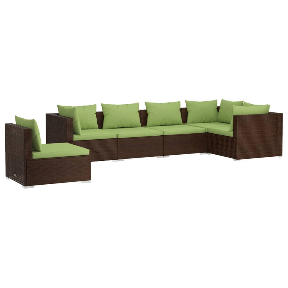 6-delige Loungeset met kussens poly rattan bruin MeubelReus