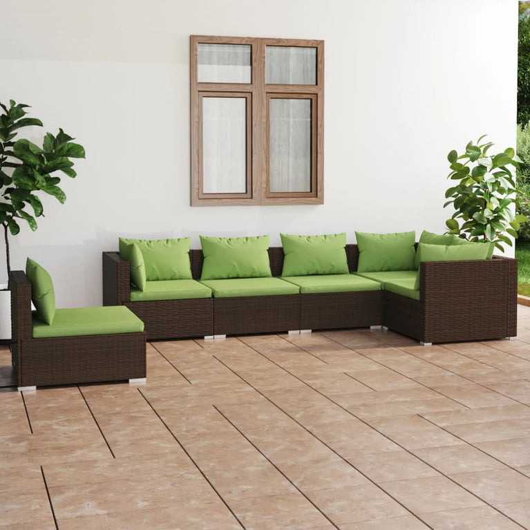 6-delige Loungeset met kussens poly rattan bruin MeubelReus