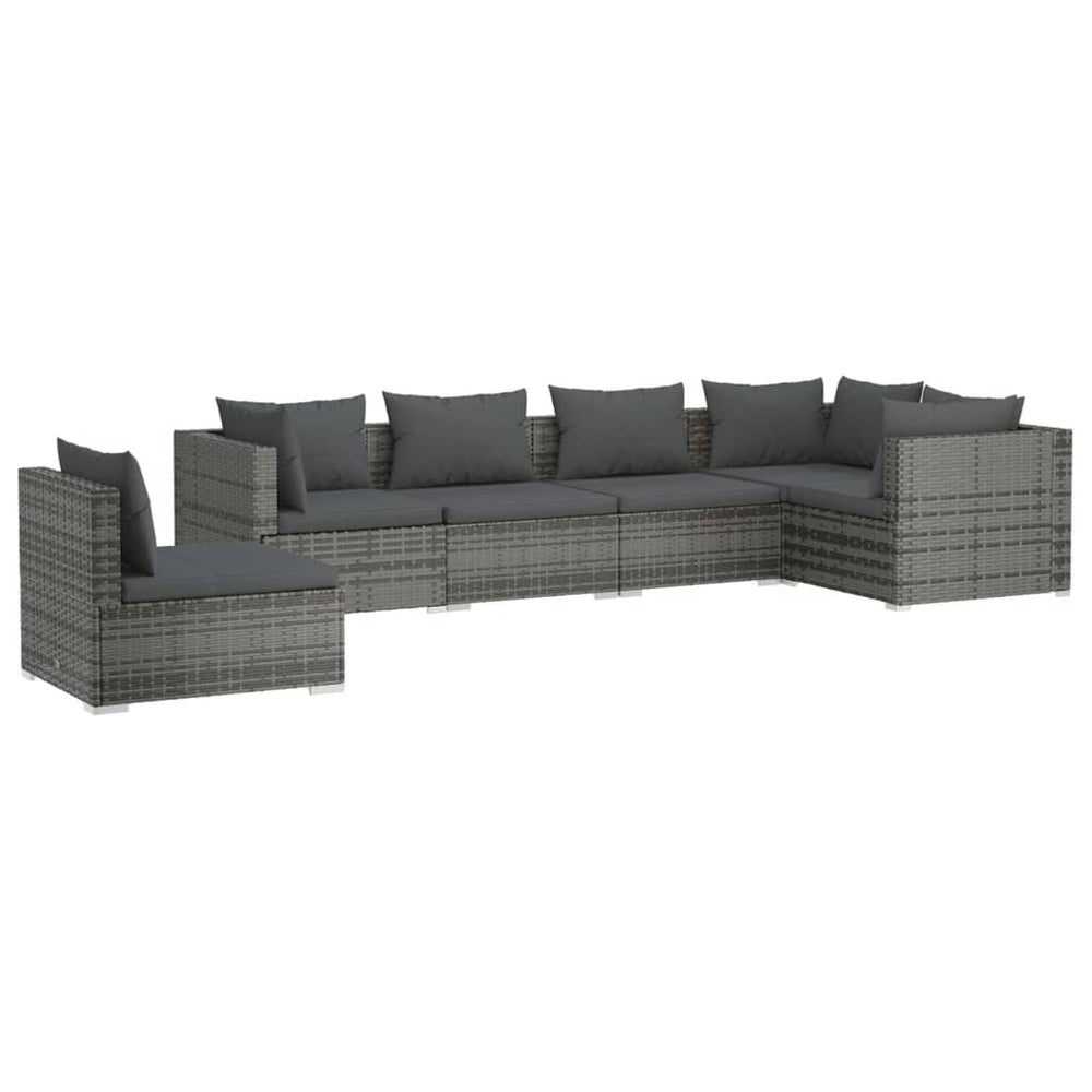 6-delige Loungeset met kussens poly rattan grijs MeubelReus