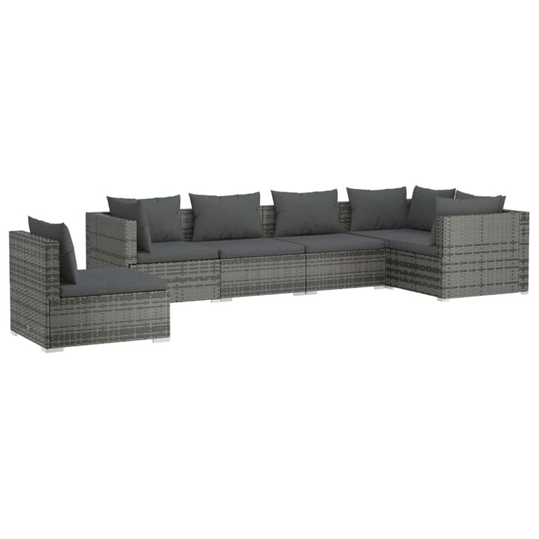 6-delige Loungeset met kussens poly rattan grijs MeubelReus