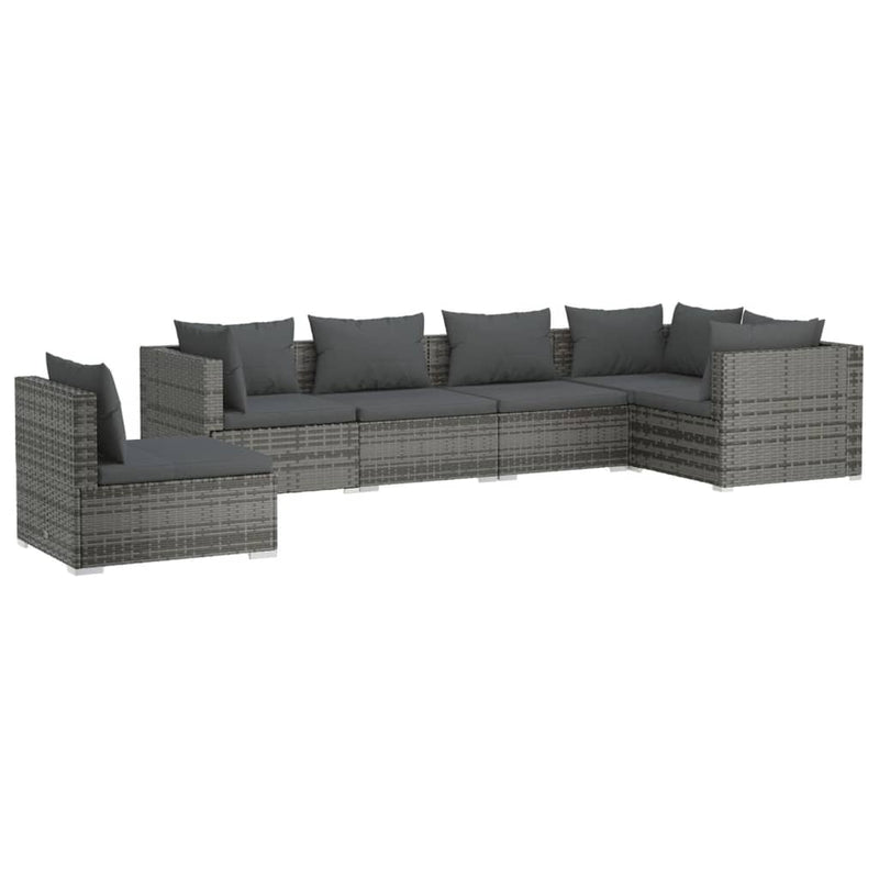 6-delige Loungeset met kussens poly rattan grijs MeubelReus