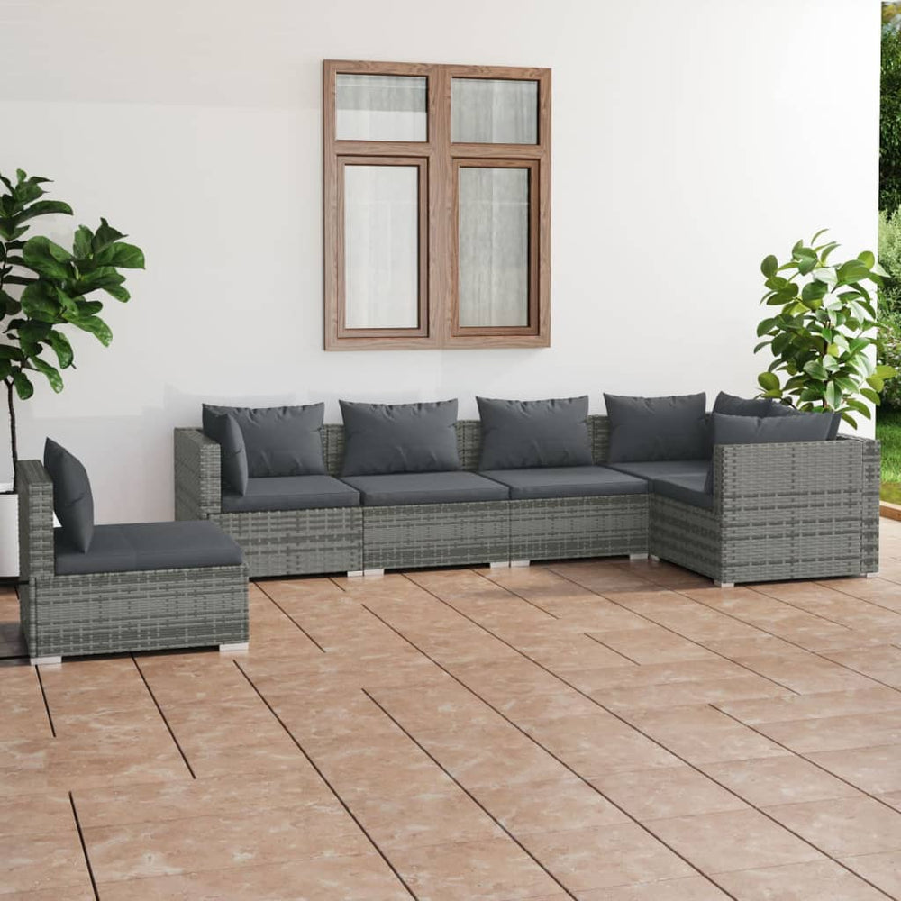 6-delige Loungeset met kussens poly rattan grijs MeubelReus